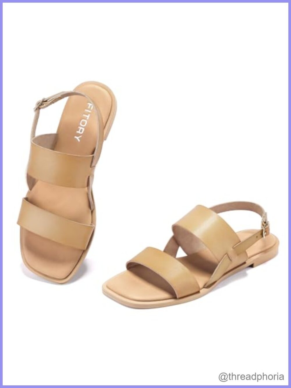 Womens Flat Sandals Square Open Toe Slides Adjustable Buckle Microfiber